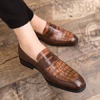 Handmade Mens Brown Leather Moccasins Penny Loafer, Crocodile Shoes For Men - Thumbnail 1