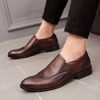 Handmade Brown Wing Tip Leather Shoes, Men's Loafers Moccasin Dress Shoes - Thumbnail 4