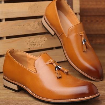 Handmade tan leather shoes, men's tussles loafers moccasin dress shoes
