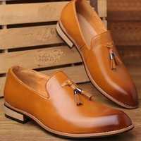 Handmade Tan Leather Shoes, Men's Tussles Loafers Moccasin Dress Shoes - Thumbnail 1