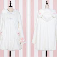 Sweet Cat Paw Embroidery Faux Fur Soft Long Warm Overcoat - Thumbnail 2