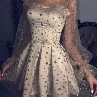 SP1201,Ivory Stars Homecoming Dresses,Sequins A-line Short Prom Dresses,Bubble Sleeves Homecoming Graduation Dress - Thumbnail 1