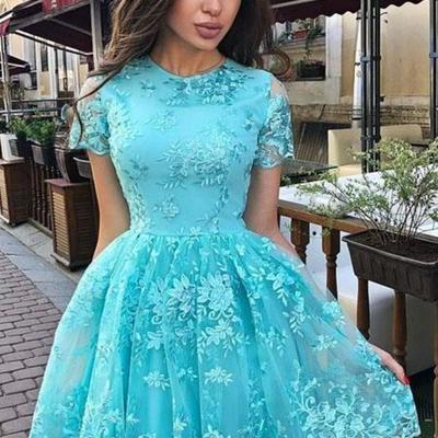 Sp1202,a line sleeve lace homecoming charming prom dress with short sleeves - Thumbnail 4