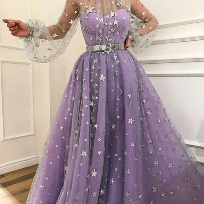 Sp1204,purple high neck lace prom dress, long sleeve spark prom dresses,wedding party dress, evening party gowns - Thumbnail 4
