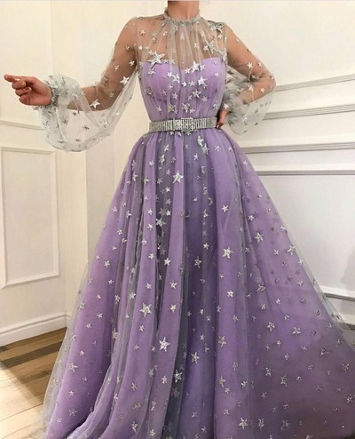 SP1204,Purple High Neck Lace Prom Dress, Long Sleeve Spark Prom Dresses,Wedding Party Dress, Evening Party Gowns