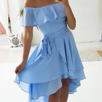 SP1210,Sky Blue Off the Shoulder Chiffon Homecoming Prom Dress - Thumbnail 1