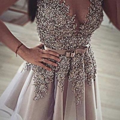 Sp1215,chicloth a-line organza v-neck sleeveless short/mini with sequin dresses - Thumbnail 5