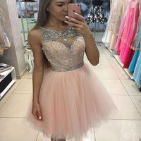 SP1216,Sparkle Homecoming Dresses,Pink Tulle Short Prom Dress For Teens,Pink Homecoming Dress - Thumbnail 1