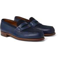 Men's Handmade Blue Penny Loafers Leather Suede Oxford Moccasin Dress Shoes - Thumbnail 1
