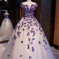 SP1219,Purple Butterfly Appliques Ball Quinceanera Dress Birthday Party Sweet 16 Gown - Thumbnail 1