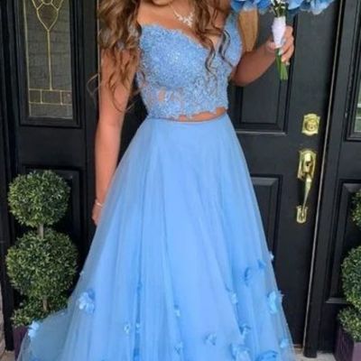 Sp1226,elegant two piece blue long prom dress off the shoulder applique evening party dress