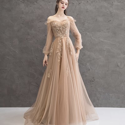 Elegant tulle lace long prom dress evening dress