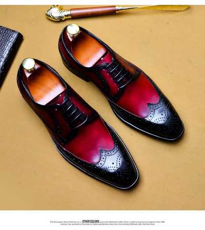 Handmade Two Tone Wing Tip Brogue Lace Up Leather Shoes, Stylish Dress Formal Shoes