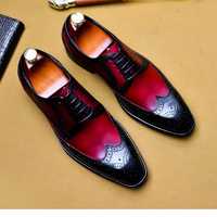 Handmade Two Tone Wing Tip Brogue Lace Up Leather Shoes, Stylish Dress Formal Shoes - Thumbnail 4