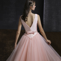 Pink satin tulle short prom dress evening dress - Thumbnail 3