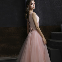 Pink satin tulle short prom dress evening dress - Thumbnail 4