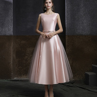Pink satin tulle short prom dress evening dress - Thumbnail 5