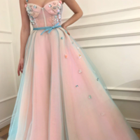SP1229,A-line Straps Pink Prom Dress With Floral Beading Modest Long Prom Dresses Evening Dress - Thumbnail 1