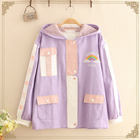 Harajuku Rainbow Love Embroidered College Wind Loose Casual Jacket - Thumbnail 3