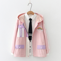 Harajuku Rainbow Love Embroidered College Wind Loose Casual Jacket - Thumbnail 8