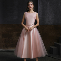 Pink satin tulle short prom dress evening dress - Thumbnail 1