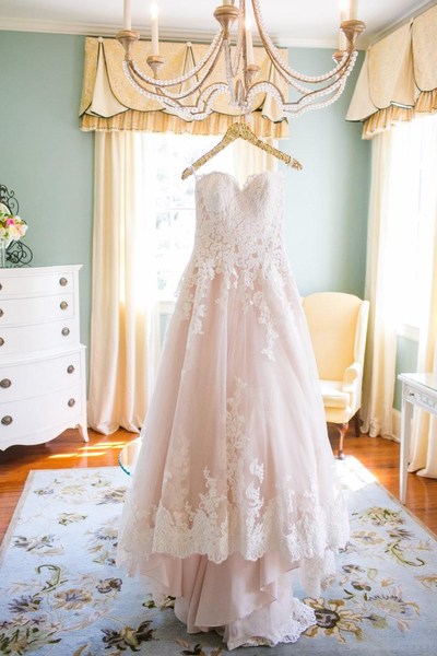 SP1233,Custom Made Pearl Pink Lace A-line Sweetheart Neckline Court Train Wedding Dress With Zipper Back