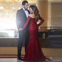 Red Lace Mermaid Prom Dress, Off The Shoulder Pageant Gown Long Sleeve,629 - Thumbnail 2