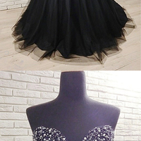 2019 Black Tulle Sweetheart Neck Sequined Long Senior Prom Dress, Party Dress,630 - Thumbnail 2