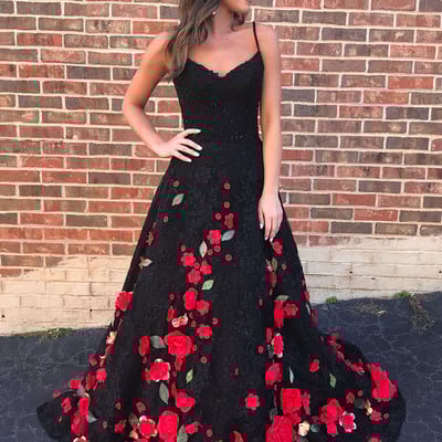 Gorgeous black flower lace long customize prom dress, black evening dress,631