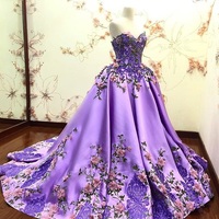 Modest light purple satin sweetheart long formal prom gown, long evening dress,642 - Thumbnail 1