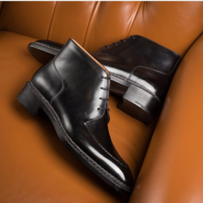 Men black derby boots, men black ankle boots with lace up closure - Thumbnail 1