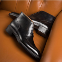 Men Black Derby Boots, Men Black Ankle Boots with lace up closure - Thumbnail 4