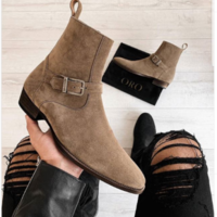 Men Beige Suede Jodhpur Ankle Boots for Men with Buckled closure, Men Ankle Boot - Thumbnail 4