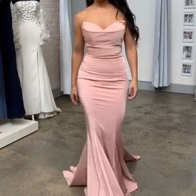Sexy mermaid strapless sweetheart blush evening party dresses,formal prom dresses - Thumbnail 5