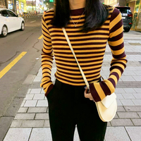 Neon Green Color Block Stripe Slim Knit Top - Thumbnail 7