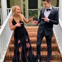 SP1236,Spaghetti Straps Black Lace Long Prom Evening Dresses - Thumbnail 1