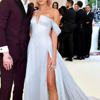 SP1238,Light Blue Hailey Baldwin Prom Dress With High Slit Formal Pageant Holidays Wear Graduation Evening Party Gown Custom Made Plus Size - Thumbnail 2