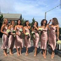 SP1242,Simple Pink Sheath Bridesmaid Dresses,V-Neck Spaghetti Straps Bridesmaid Dress for Wedding Party - Thumbnail 1
