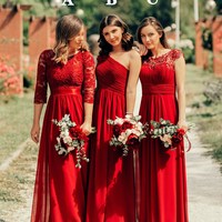 SP1247,Maxi Long Lace Cap Sleeve Elegant Evening Gowns,Chiffon Lace Bridesmaid Dresses - Thumbnail 1