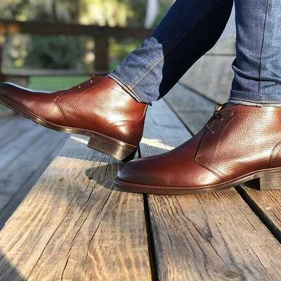 Handmade brown chukka boot, men's pebbled leather lace up ankle boot, formal wear oxford boot - Thumbnail 3