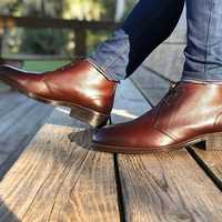 Handmade Brown Chukka Boot, Men's Pebbled Leather Lace Up Ankle Boot, Formal Wear Oxford Boot - Thumbnail 1