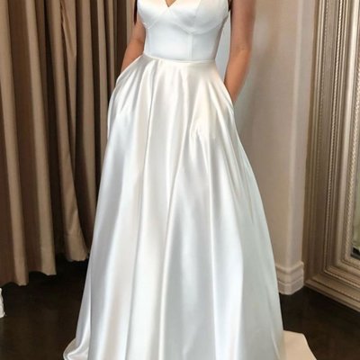 Sp1259,simple a line spaghetti straps white prom desses with ruffles