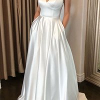 SP1259,Simple A Line Spaghetti Straps White Prom Desses with Ruffles - Thumbnail 1