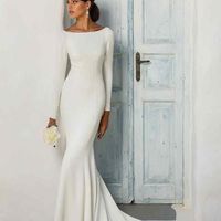 SP1264,Ivory Mermaid Long Wedding Dresses,Long Sleeves Ivory Bridal Dress with Sweep Train - Thumbnail 1