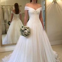 SP1270,Pleated wedding dress Off-the-shoulder wedding dress Ivory Wedding Gowns Tulle Skirt - Thumbnail 1