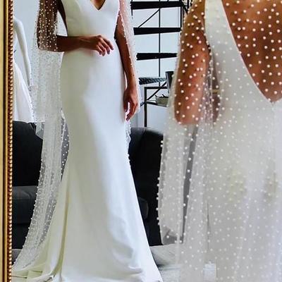 Sp1271,white sheath wedding dresses,pearl beading bridal gown,v-neck mermaid wedding bridal dresses