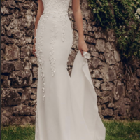 SP1272,Elegant Strapless Sleeveless Wedding Dress,Simple Mermaid White Satin Bridal Dress with Appliques - Thumbnail 1