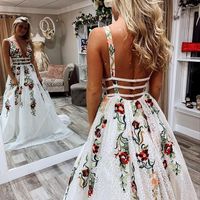 SP1274,Princess A-line White Long Prom Dress with Floral Embroidery - Thumbnail 1