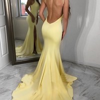 SP1279,Yellow Memaid Long Prom Dress with Backless - Thumbnail 1