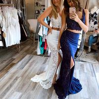 SP1285,Two piece prom dresses,mermaid long prom dresses 2020,white prom dresses with slit,royal blue prom dresses - Thumbnail 1